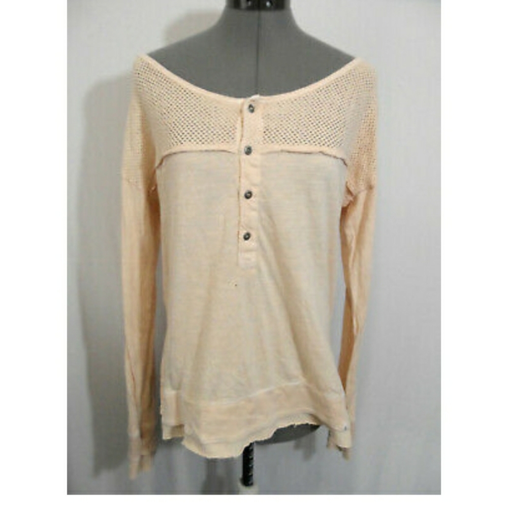 VOLCOM Mesh trim T-shirt Henley Top S Peach LongSl